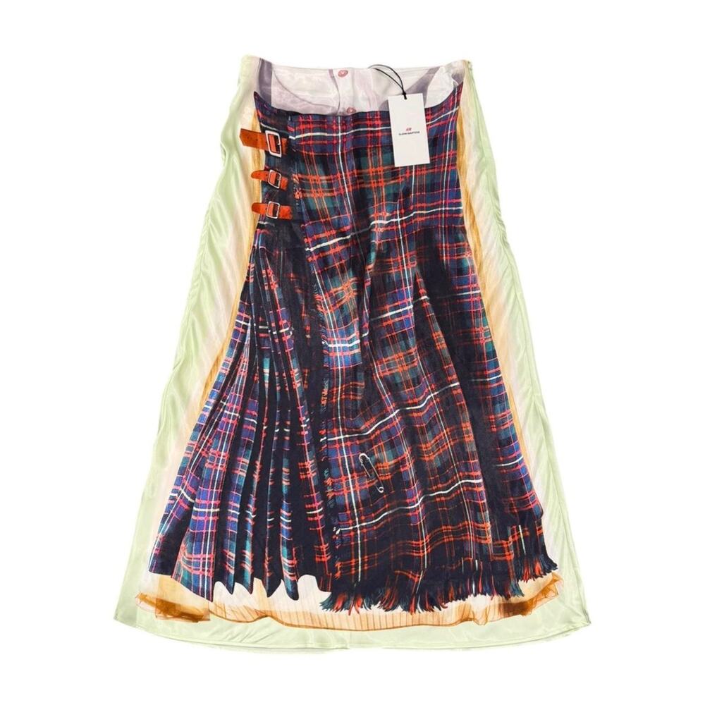 H&M x Glenn Martens Printed Satin Skirt in red and plaid Size S